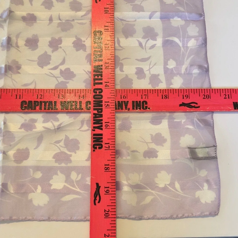 Lavender Floral Striped Square Scarf Made Italy Sheer Purple White Cottagecore